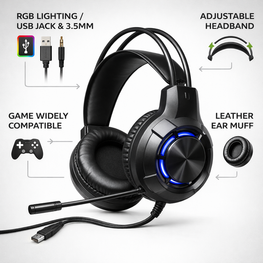 ProX Gaming Headphones with Microphone & RGB Glow