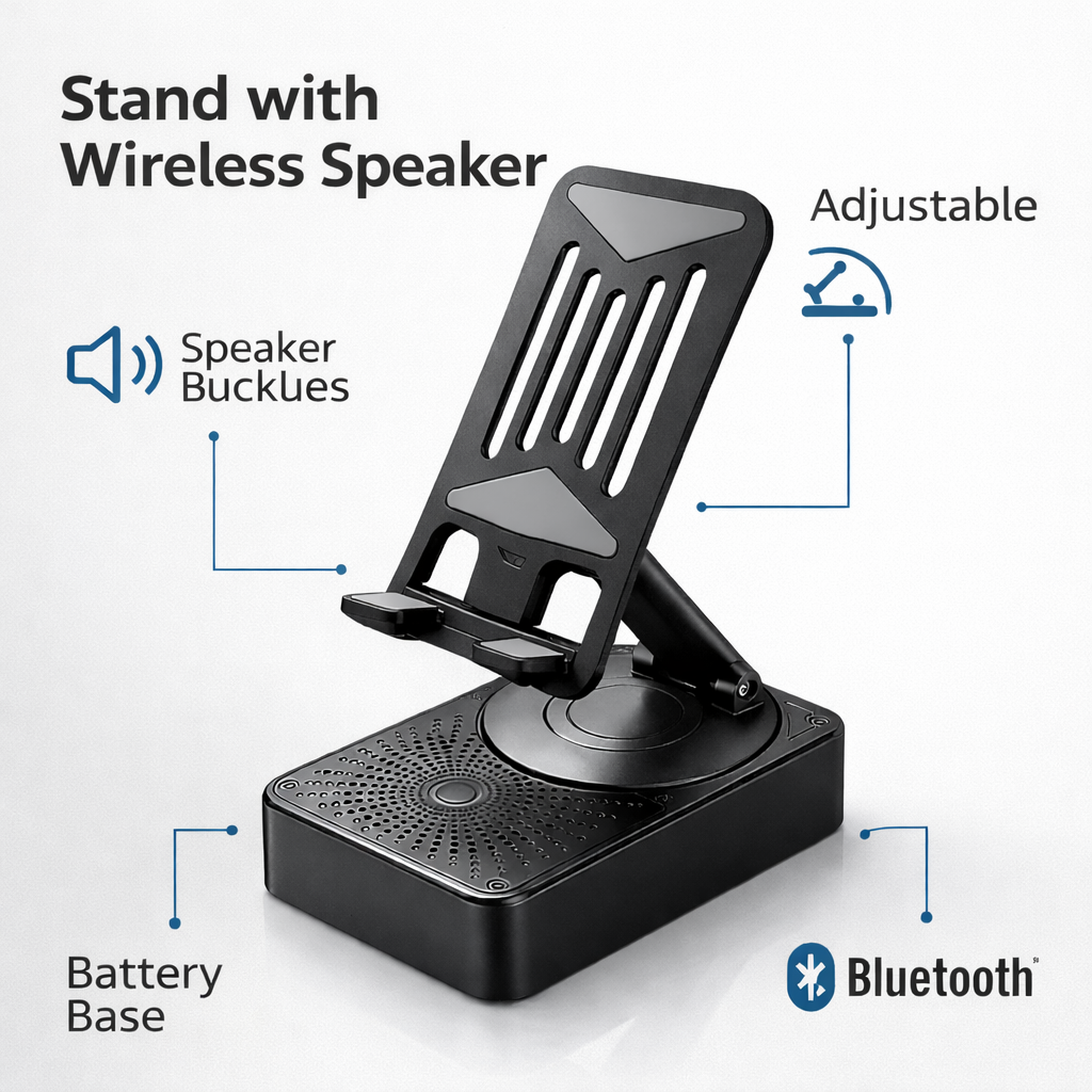 Portable Foldable Mobile Phone Holder with Bluetooth Speaker